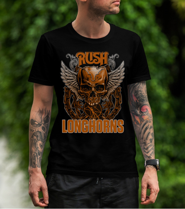 Rush Texas Longhorns Skull Wings Chains T-Shirt