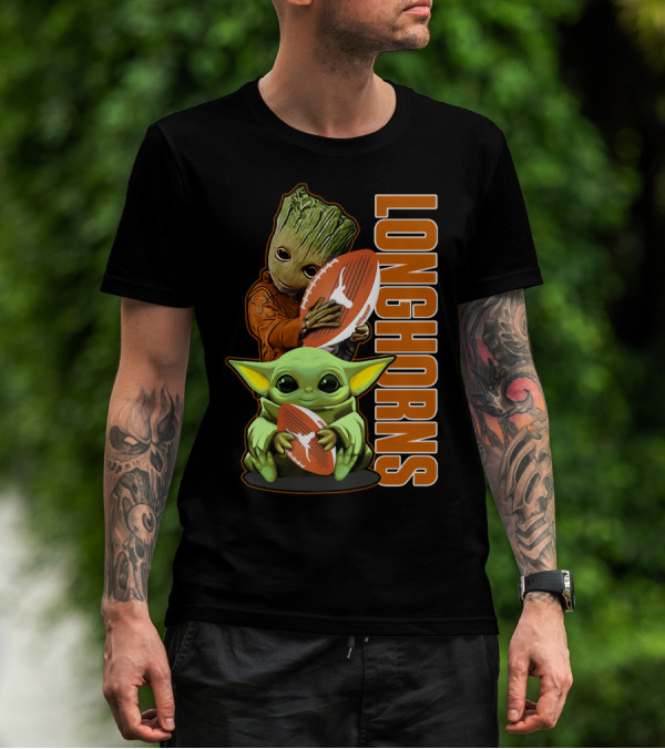 Grzd Texas Longhorns Football Grogu Groot T-Shirt