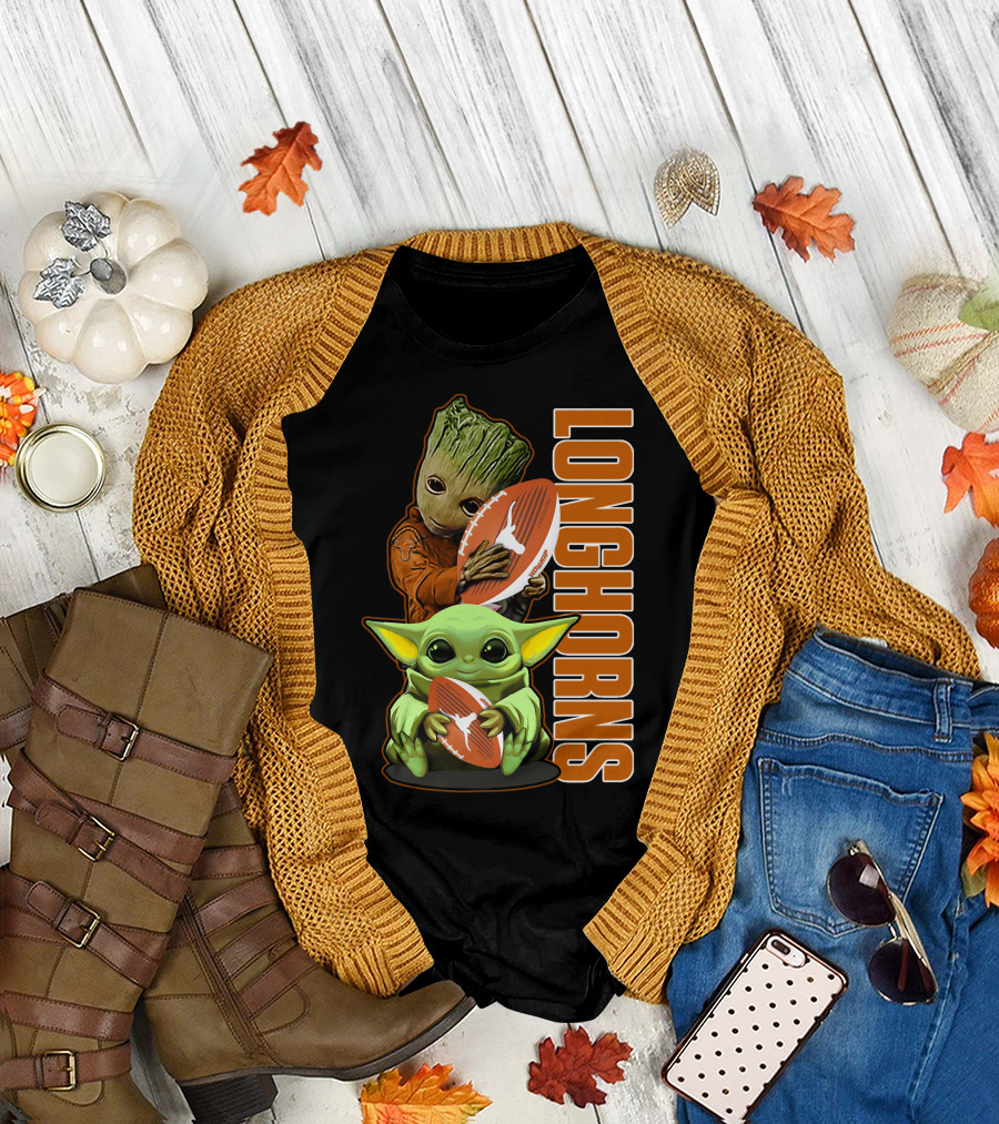 Grzd Texas Longhorns Football Grogu Groot T-Shirt
