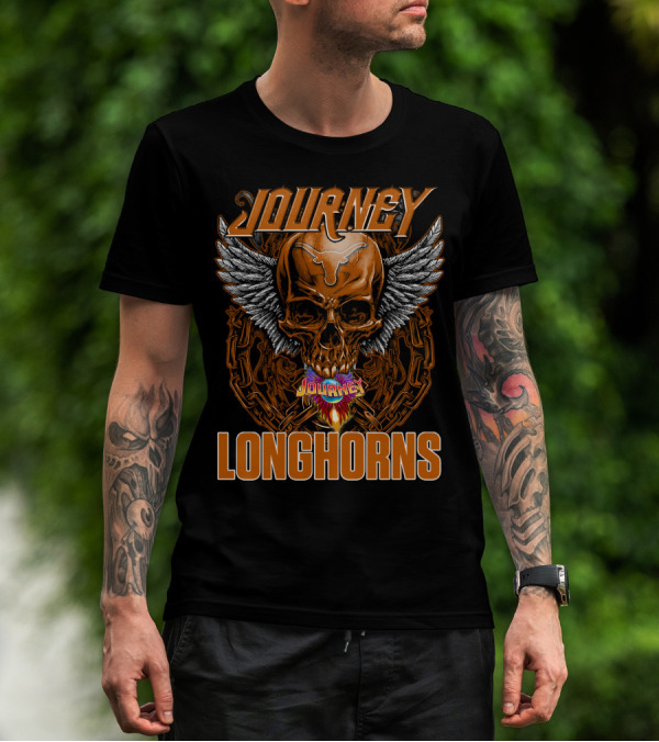 Journey Longhorns Skull Wings Flame Chain T-Shirt