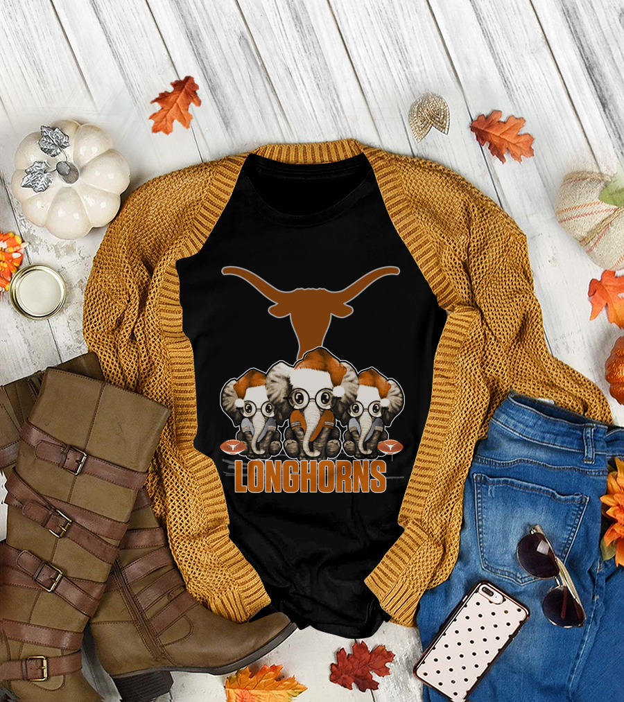 Elephants Xmas Santa Hats Longhorns Texas T-Shirt