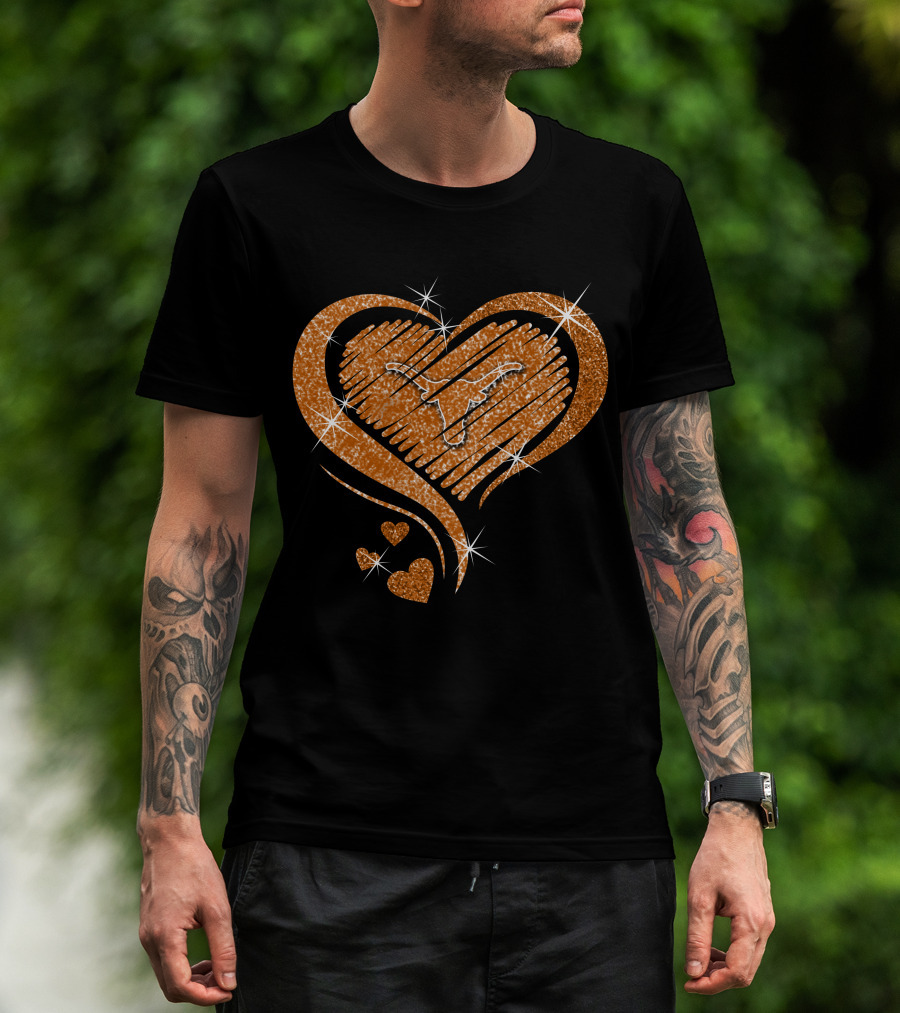 Heart Glittered Texas Longhorns Diamond Shape T-Shirt