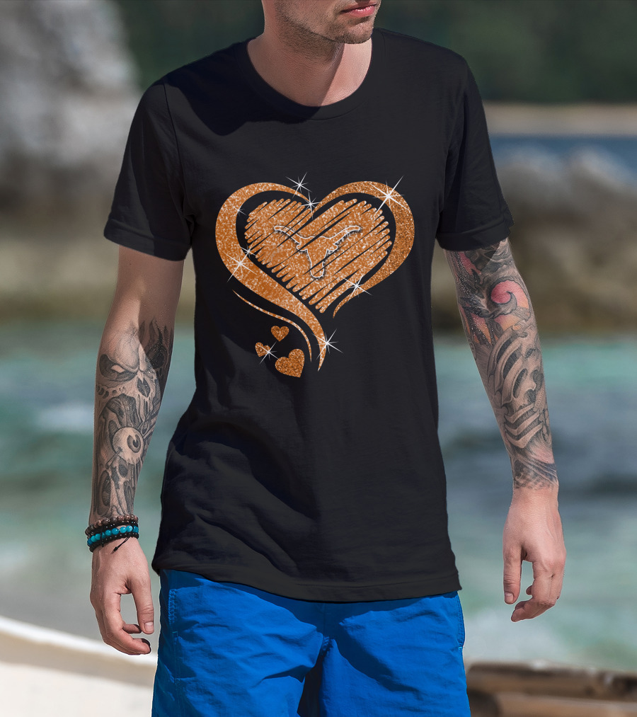 Heart Glittered Texas Longhorns Diamond Shape T-Shirt