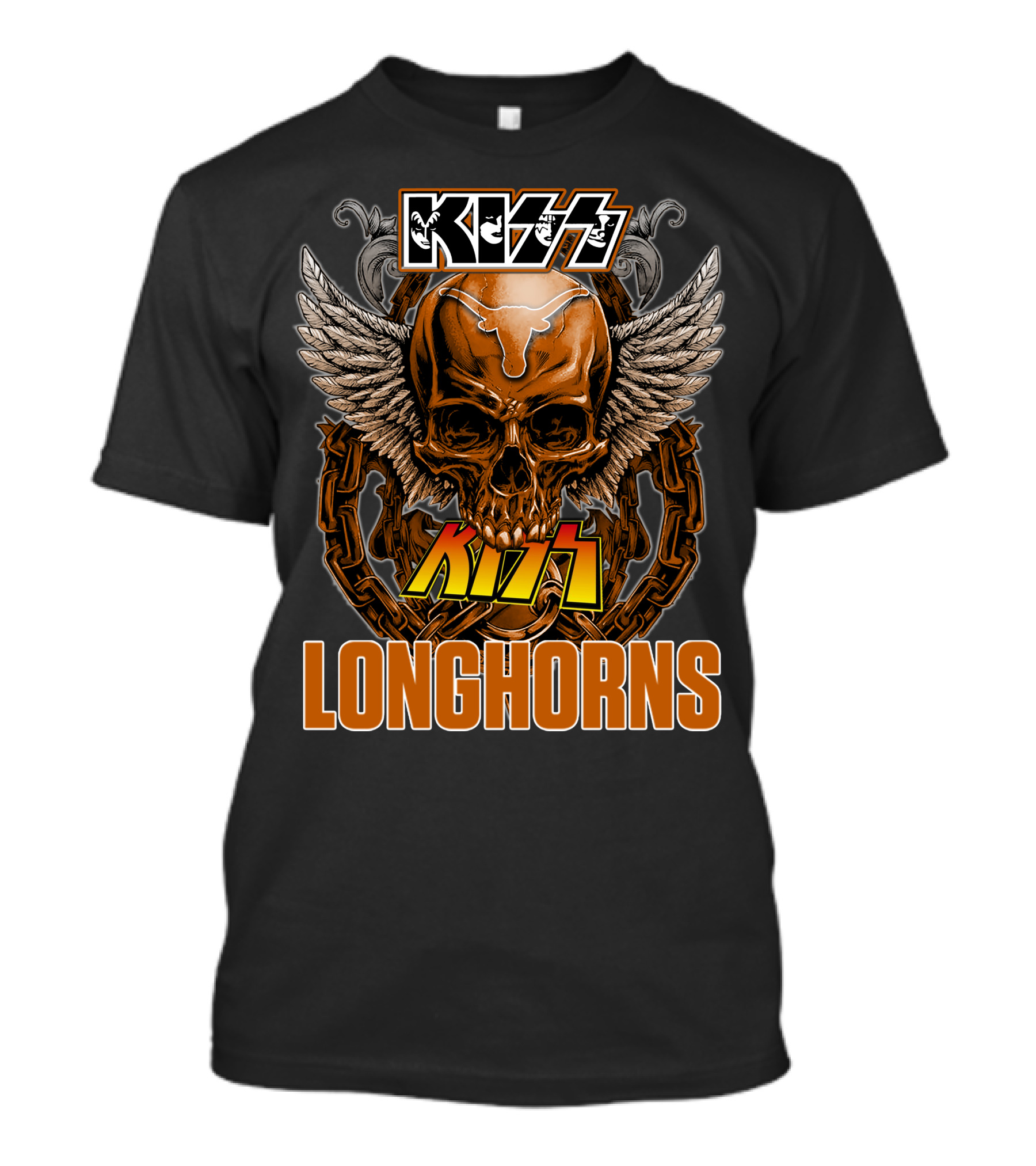 Kiss Texas Longhorns Skull With Wings And Chains T-Shirt