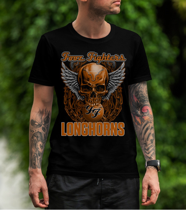 Foo Fighters Longhorns Texas Skull Wings T-Shirt