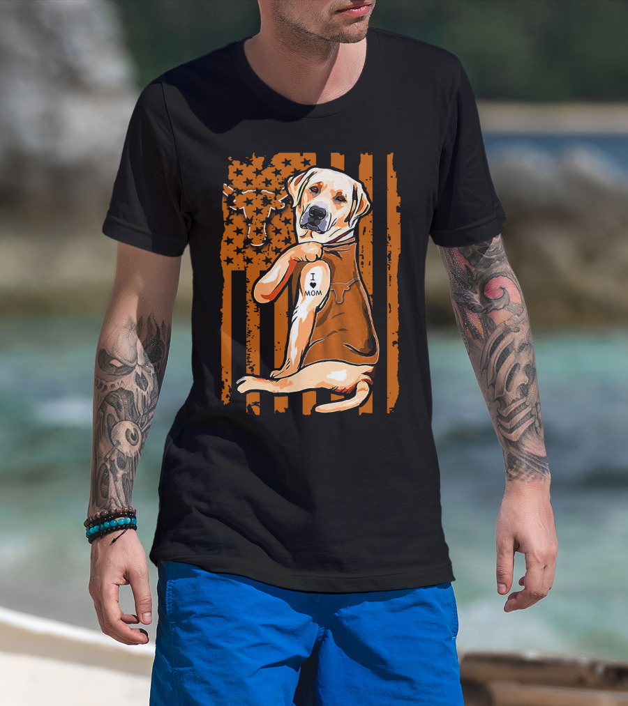 Labrador Retriever I Love Mom Texas Longhorns Flag T-Shirt