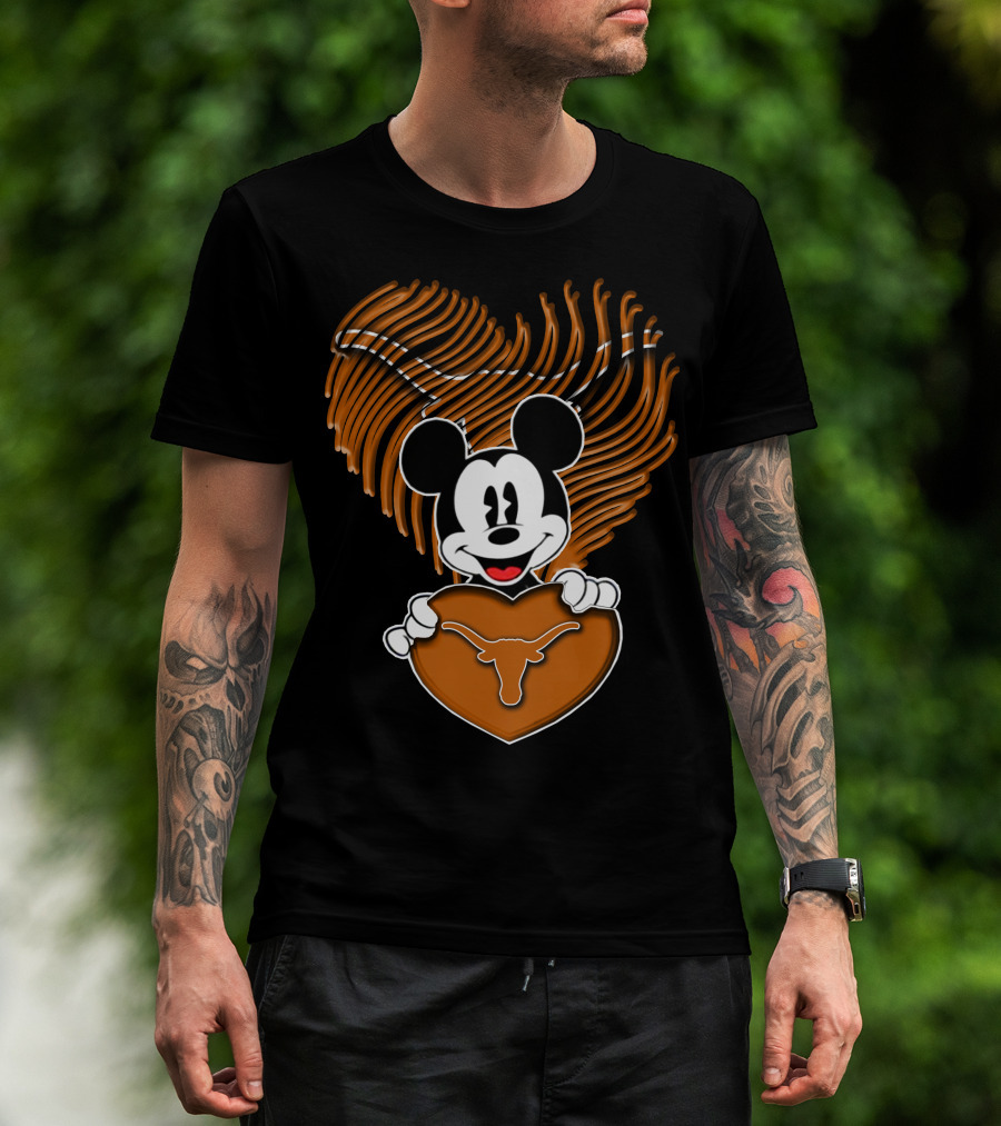 Mick Mouse And Texas Longhorns Heart T-Shirt