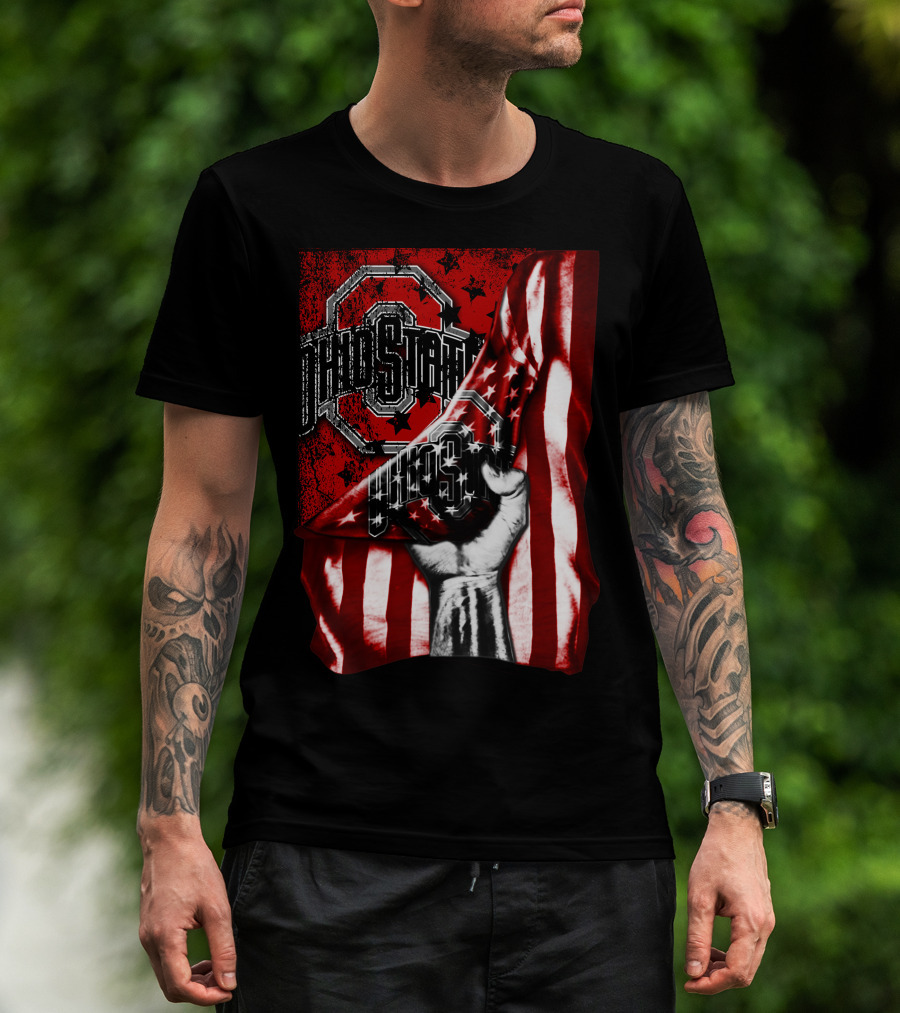 Ohio State Buckeyes American Flag Fist T-Shirt
