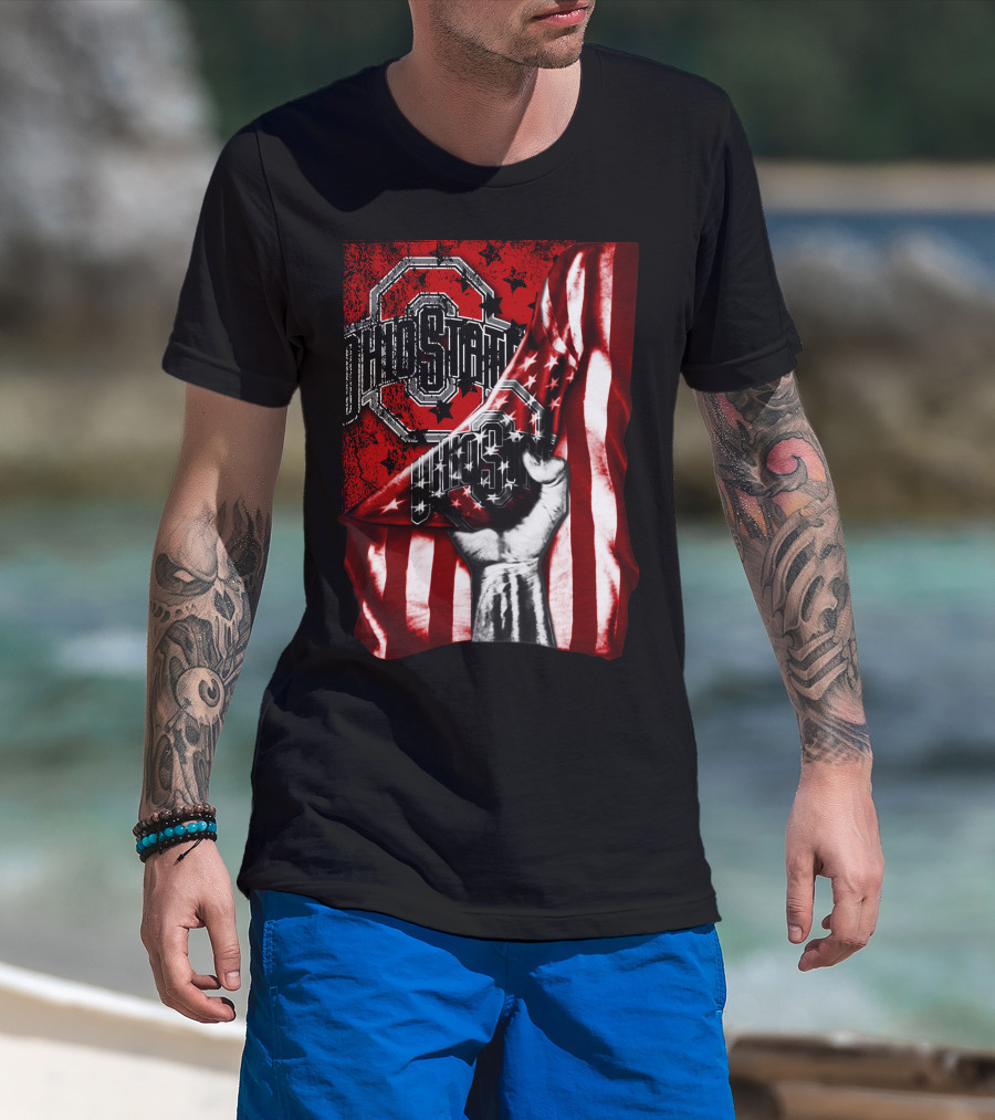 Ohio State Buckeyes American Flag Fist T-Shirt