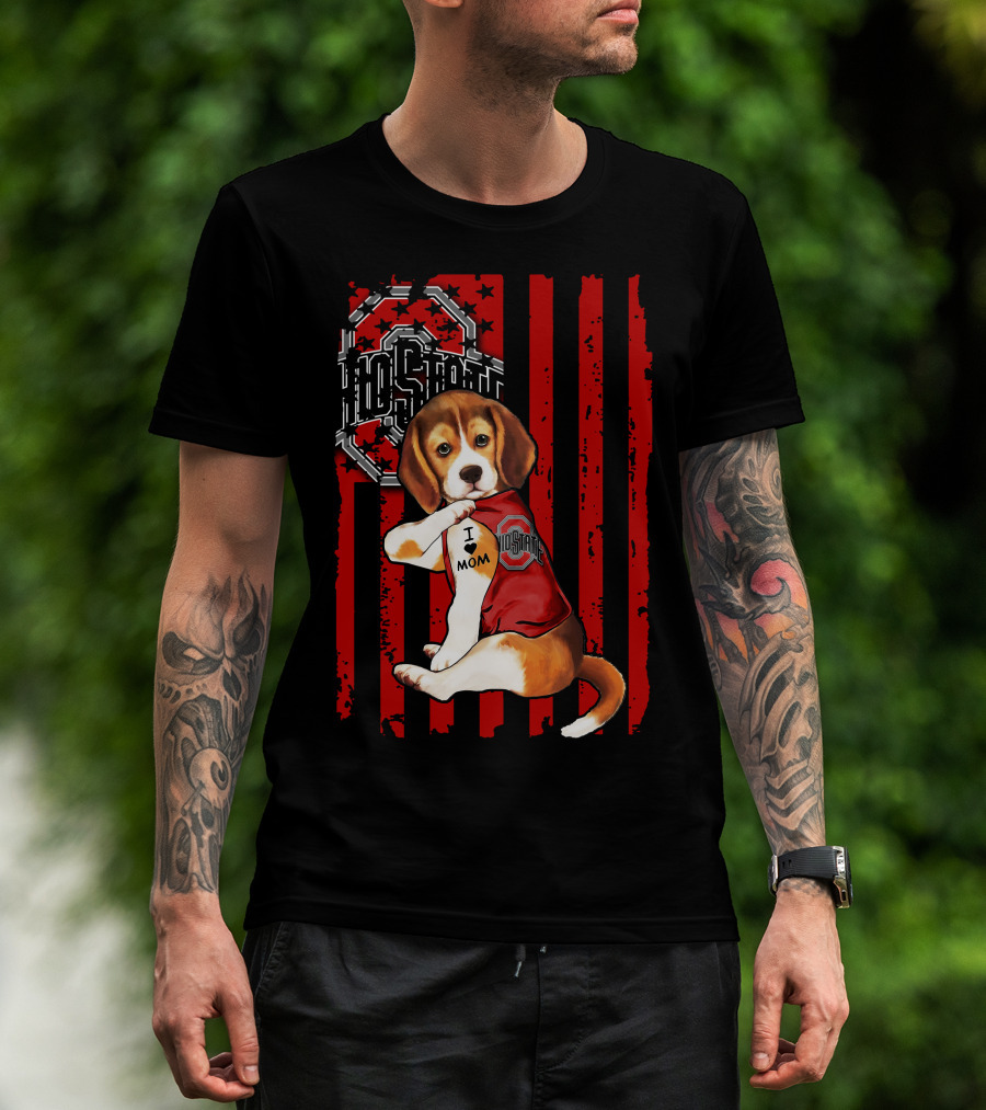 Ohio State Buckeyes Beagle With I Love Mom Tattoo T-Shirt