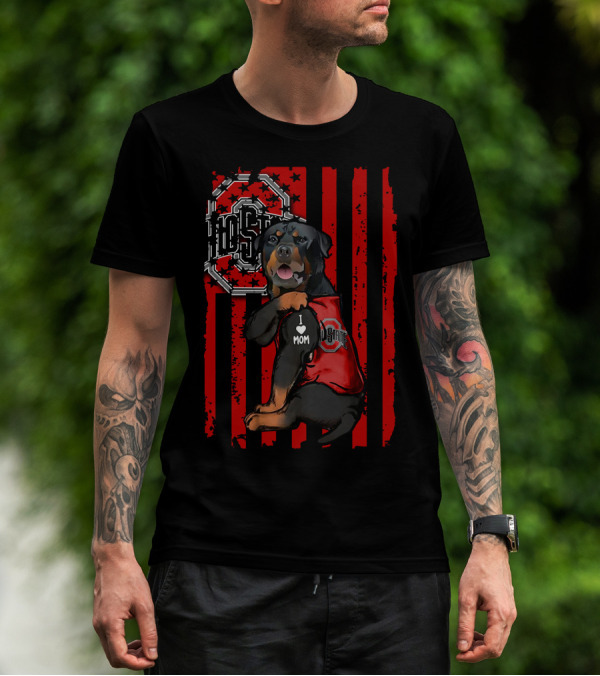 Rottweiler Ohio State Buckeyes I Love Mom T-Shirt