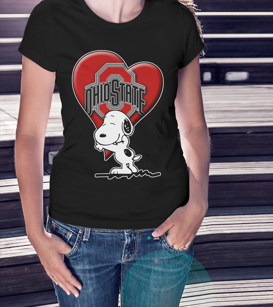 Snoopy Hugging Ohio State Buckeyes Heart T-Shirt