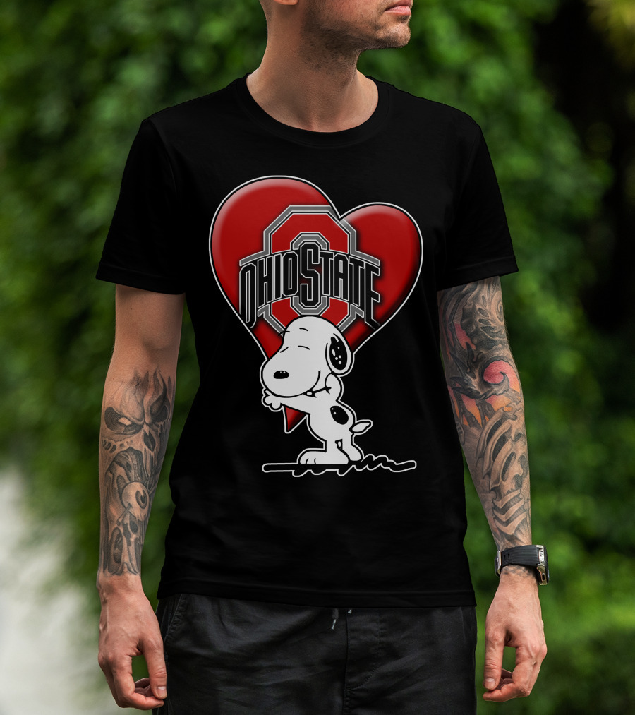 Snoopy Hugging Ohio State Buckeyes Heart T-Shirt