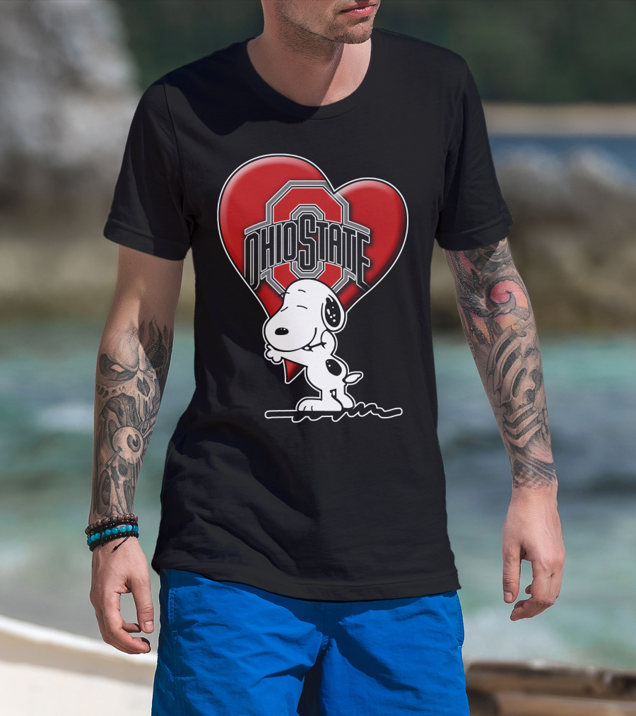 Snoopy Hugging Ohio State Buckeyes Heart T-Shirt