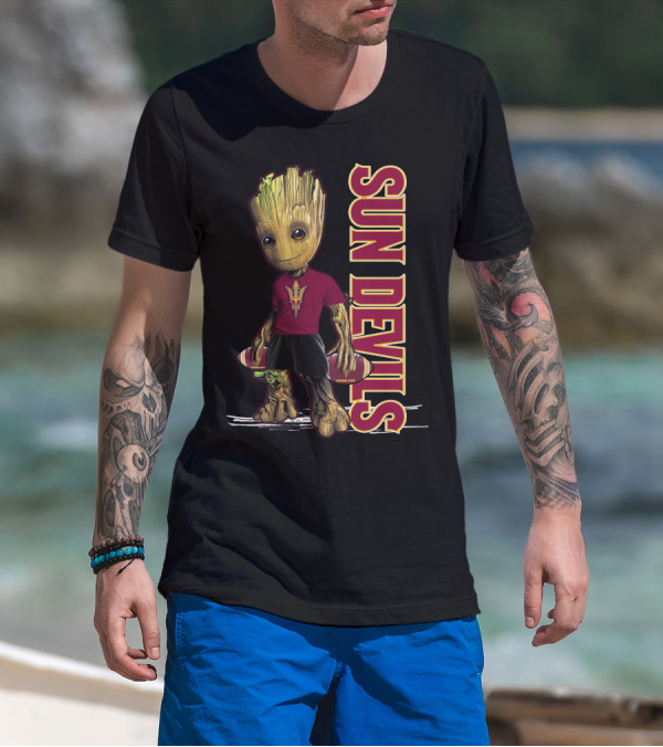 Groot Sun Devils Football Character In Maroon And Gold Team T-Shirt