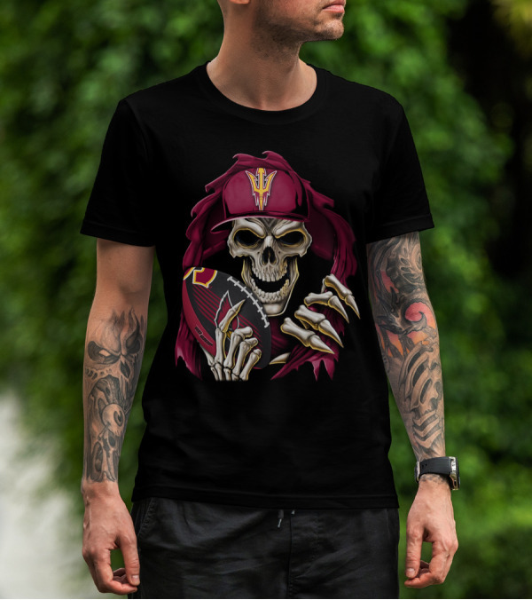 Skullbong Sun Devils Skeleton With Football And Cap T-Shirt