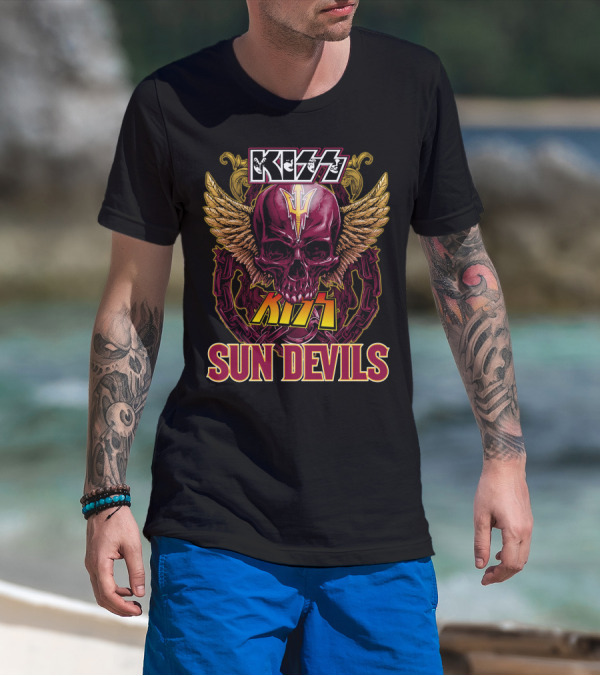 KISS Sun Devils Skull With Wings And Chain T-Shirt