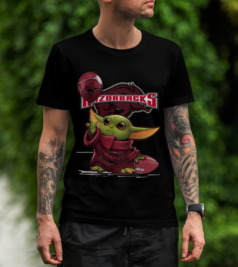 Razorbacks Yoda Holding Balloon And Football With Arkansas T-Shirt