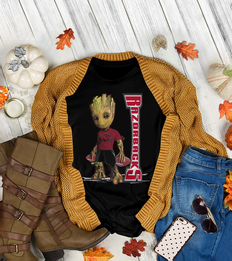 Groot Arkansas Razorbacks Football Character with Team T-Shirt
