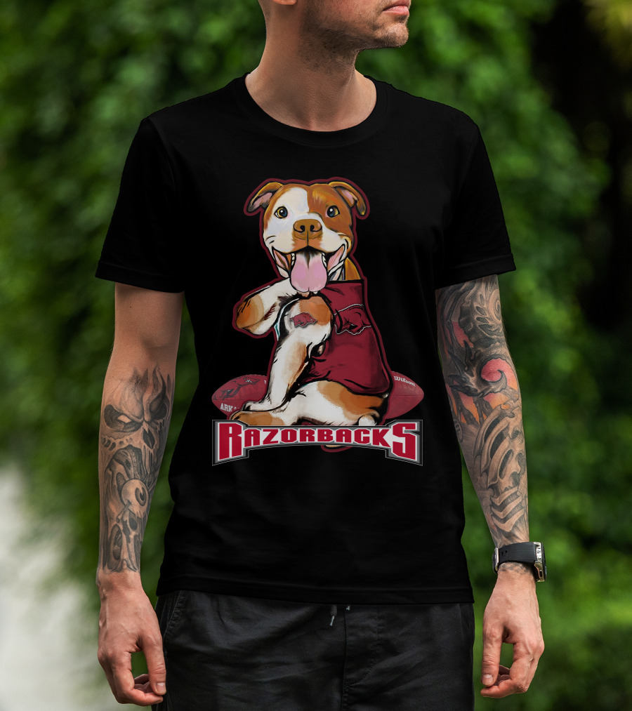 Razorbacks Pittbull Dog With Arkansas Football T-Shirt