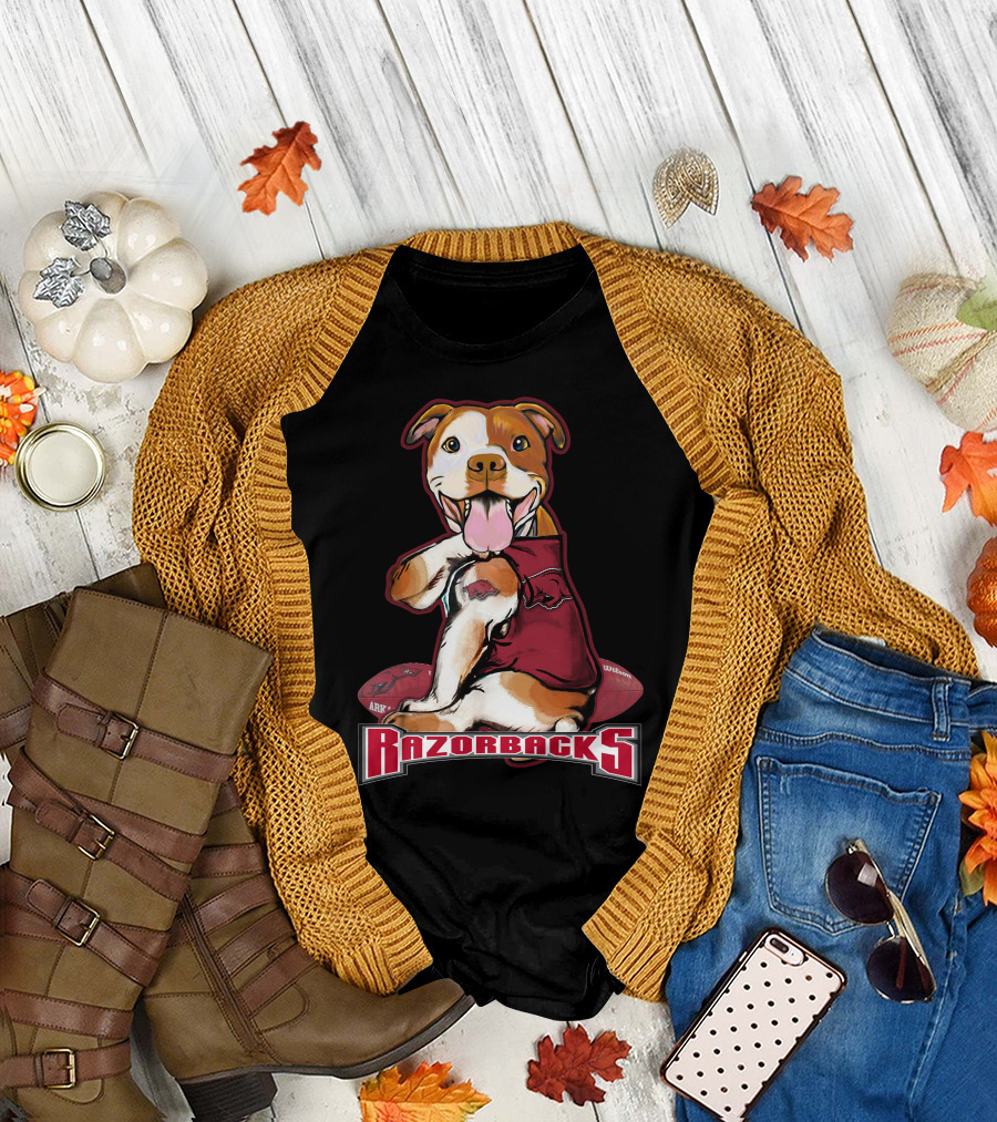 Razorbacks Pittbull Dog with Arkansas Football T-Shirt