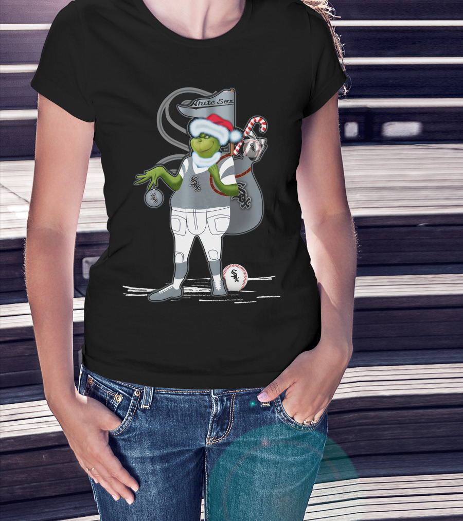 White Sox Christmas Grinch Baseball Santa Sack T-Shirt