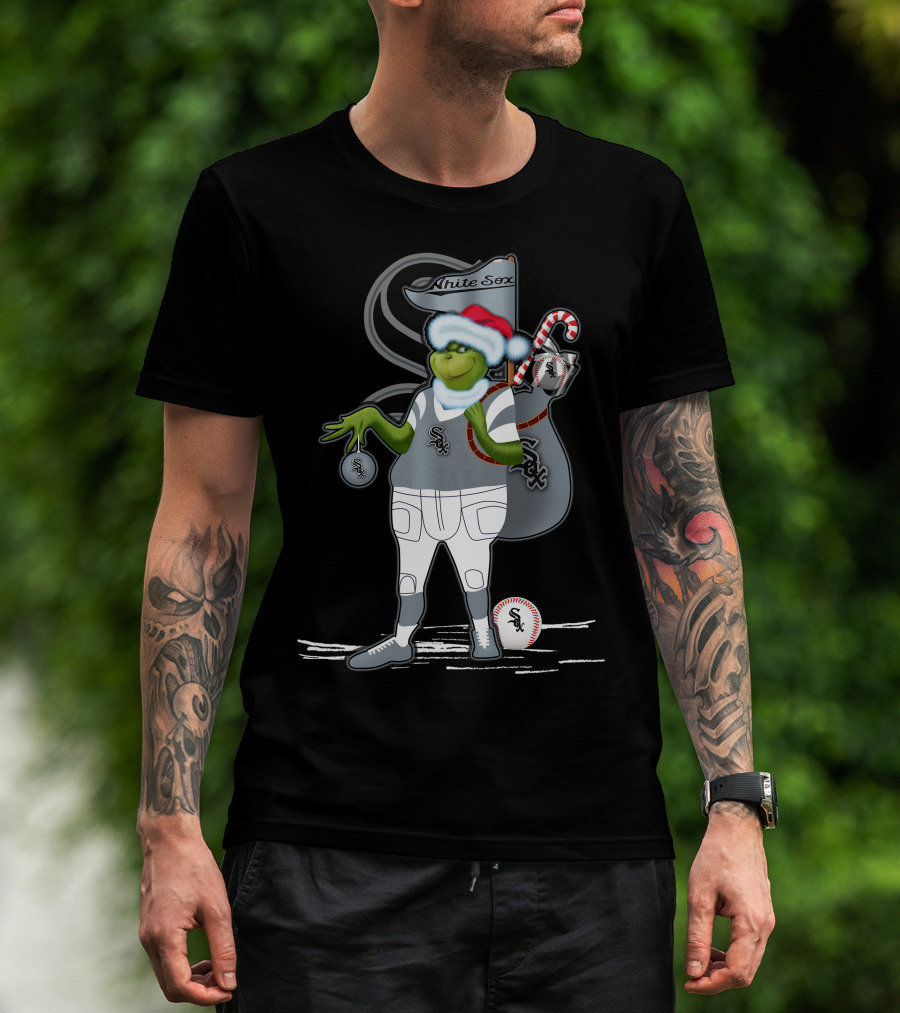 White Sox Christmas Grinch Baseball Santa Sack T-Shirt