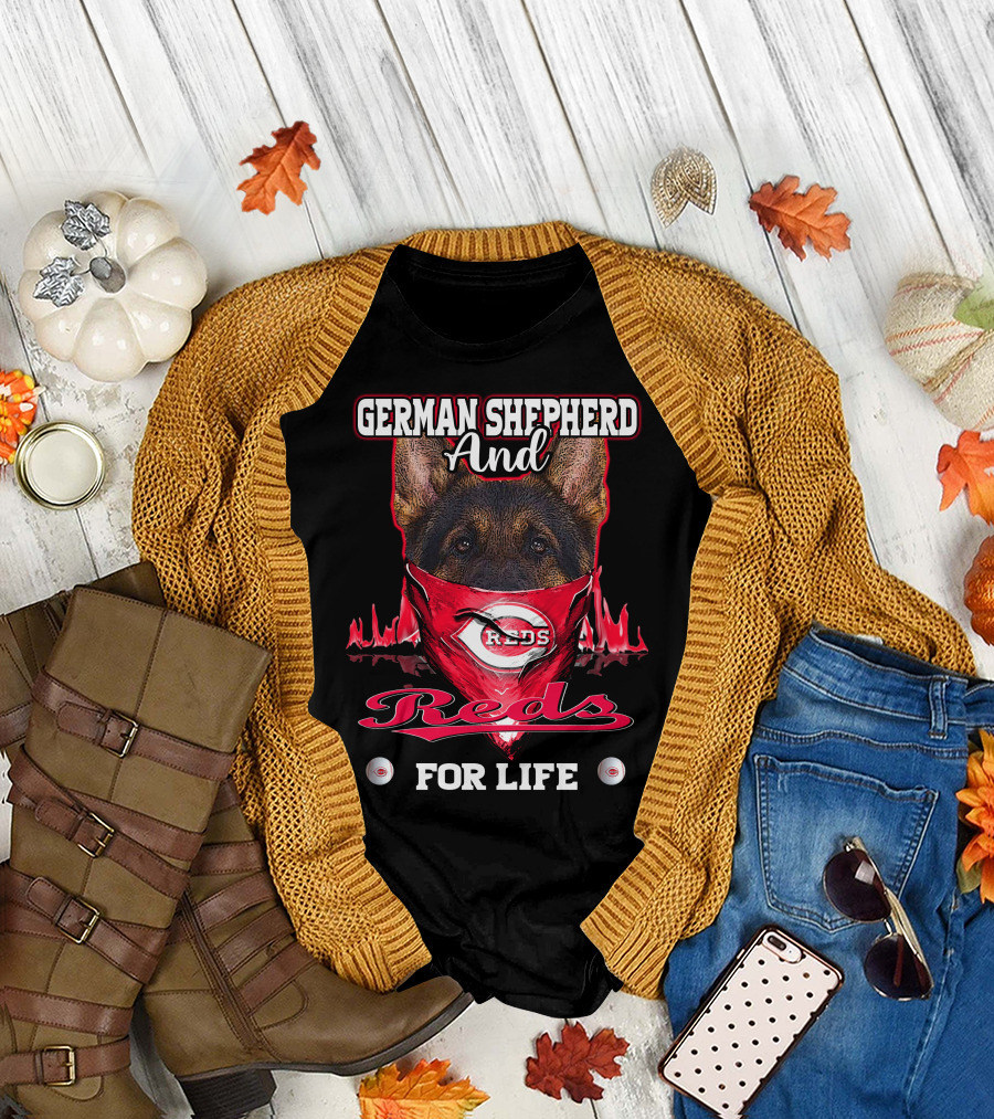 German Shepherd and Reds for Life Cincinnati Reds T-Shirt