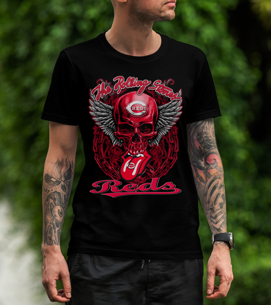 The Rolling Stones Reds Skull Wings Logo Baseball Cincinnati T-Shirt
