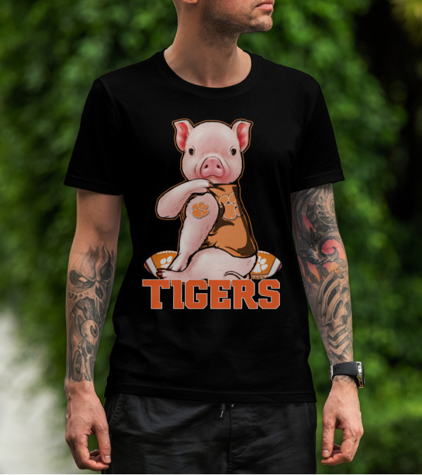 Pig Wearing Clemson Tigers Jersey Football Motif T-Shirt
