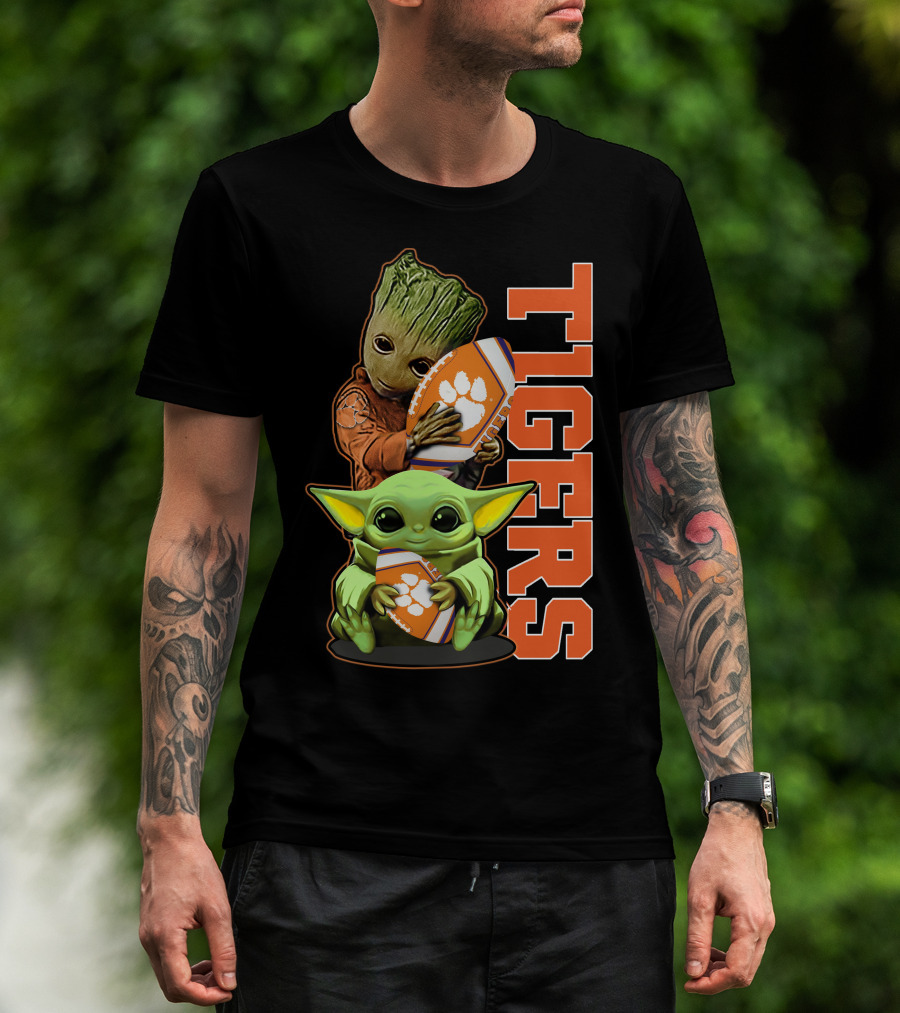 Grzd Clemson Tigers Groot Baby Yoda Football T-Shirt