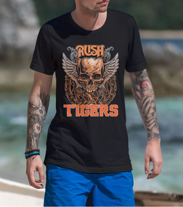 Rush Tigers Skull With Wings And Chains T-Shirt
