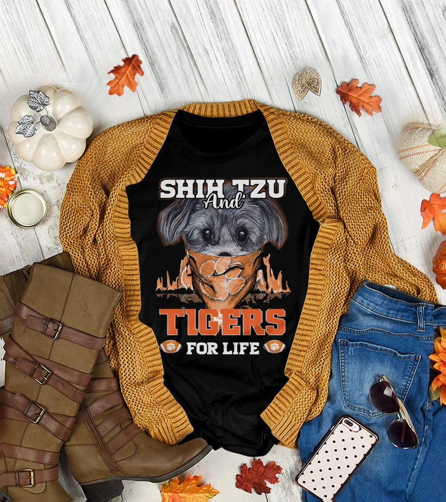 Shih Tzu And Clemson Tigers For Life T-Shirt