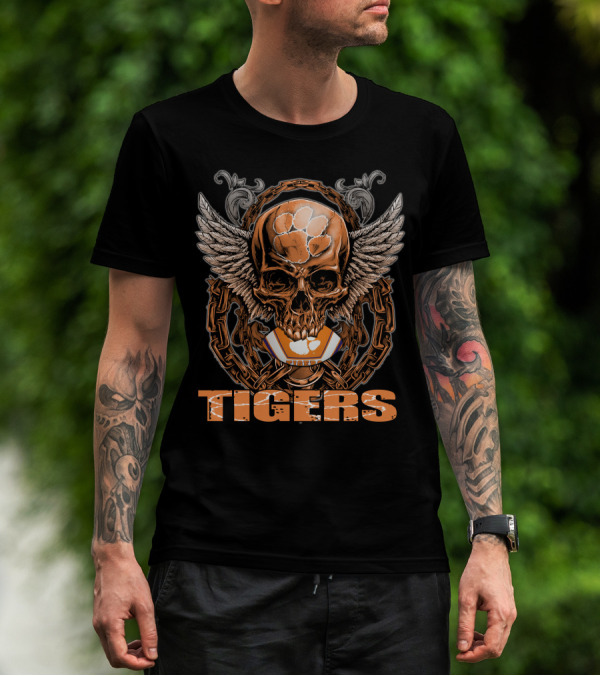 Clemson Tigers Skull Wings Emblem T-Shirt
