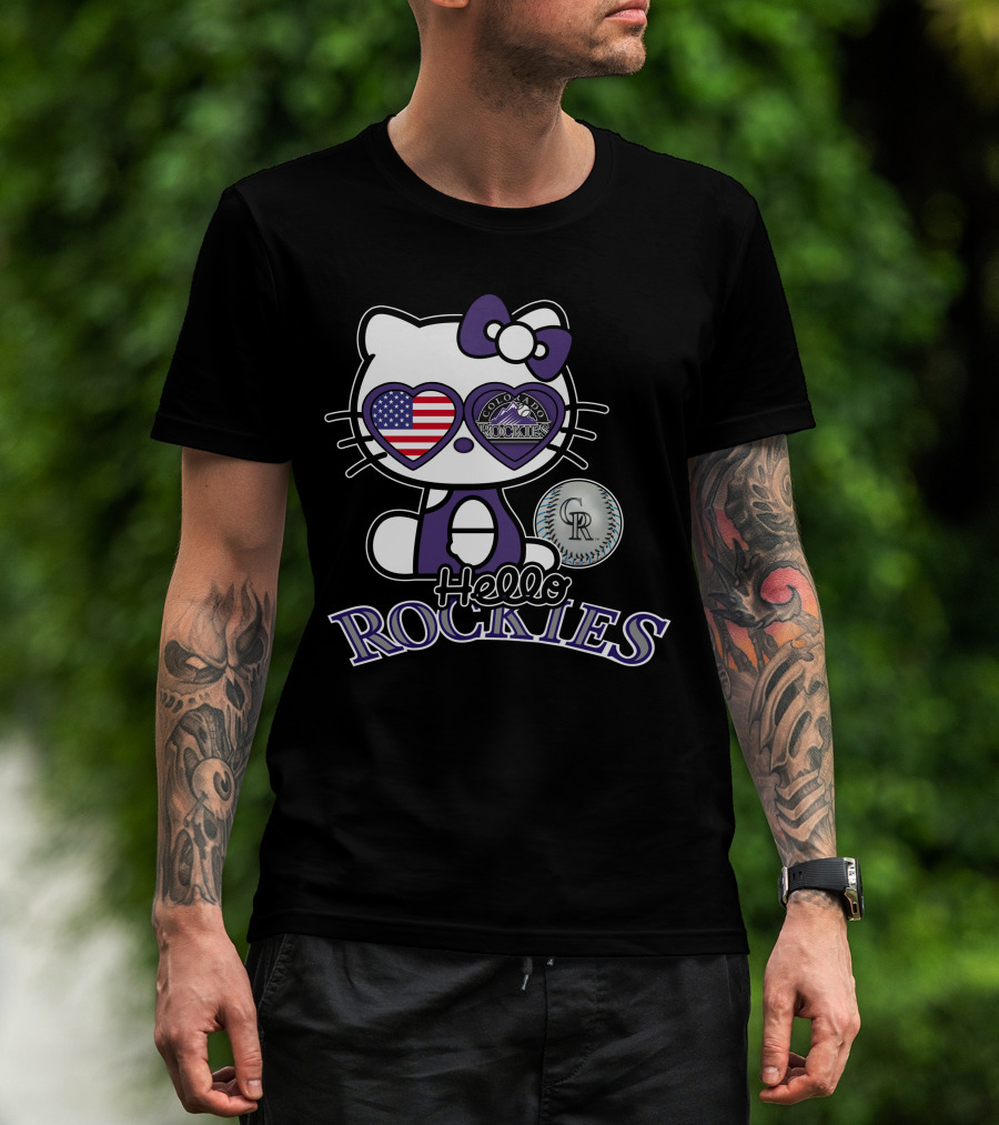 Hello Kitty Colorado Rockies American Heart CR Baseball T-Shirt