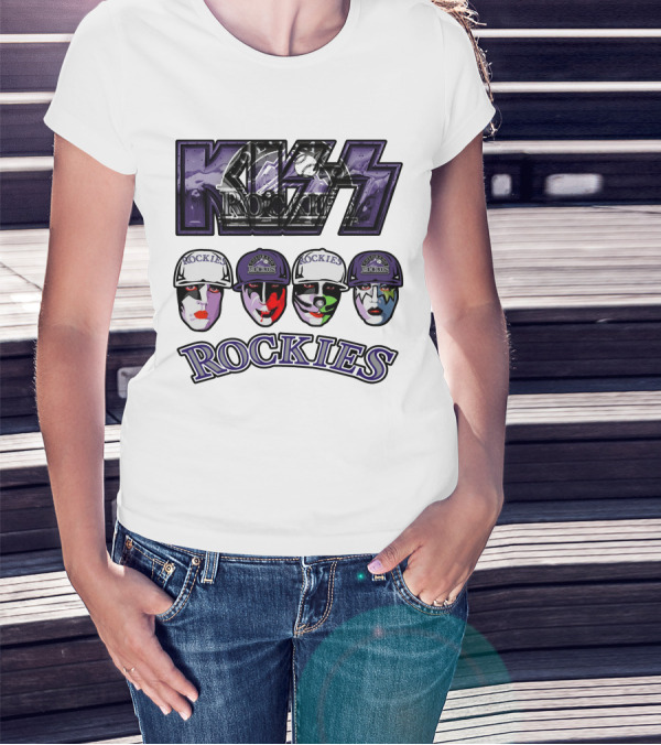Kiss Colorado Rockies Faces In Makeup With Hats T-Shirt