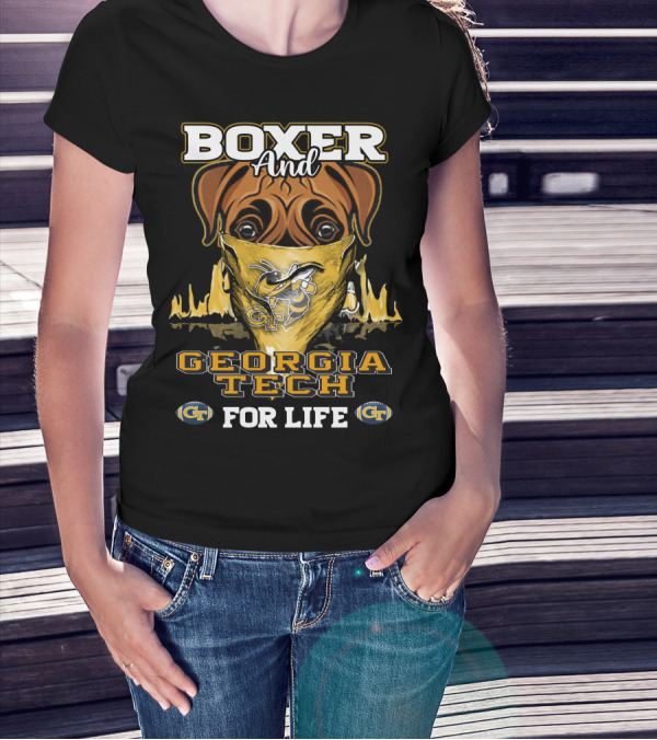 Boxer And Georgia Tech Yellow Jackets For Life T-Shirt