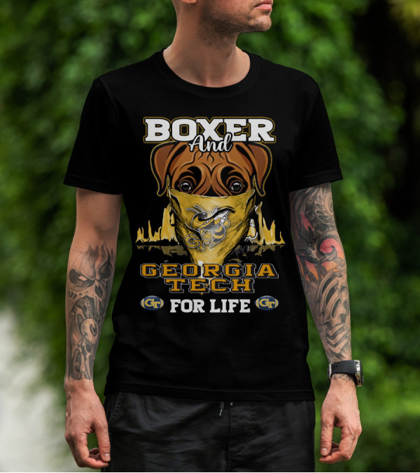Boxer And Georgia Tech Yellow Jackets For Life T-Shirt
