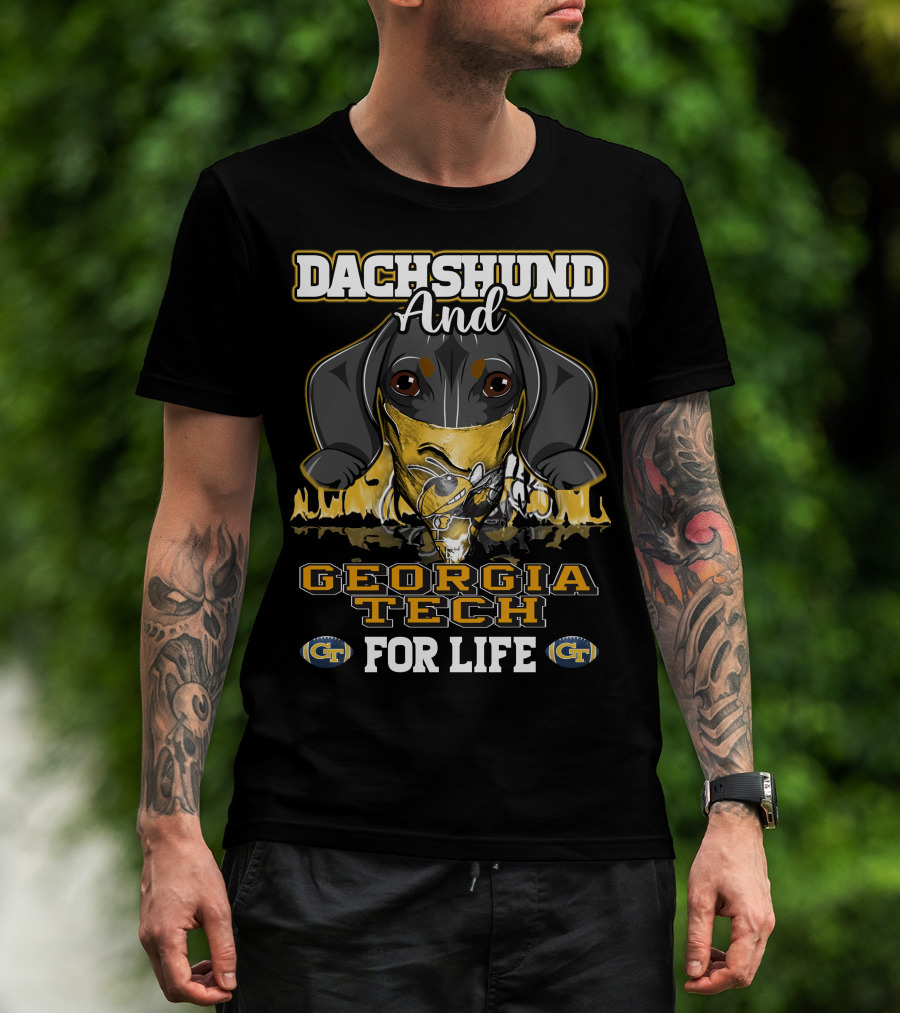 Dachshund And Georgia Tech GT For Life Yellow Jackets T-Shirt