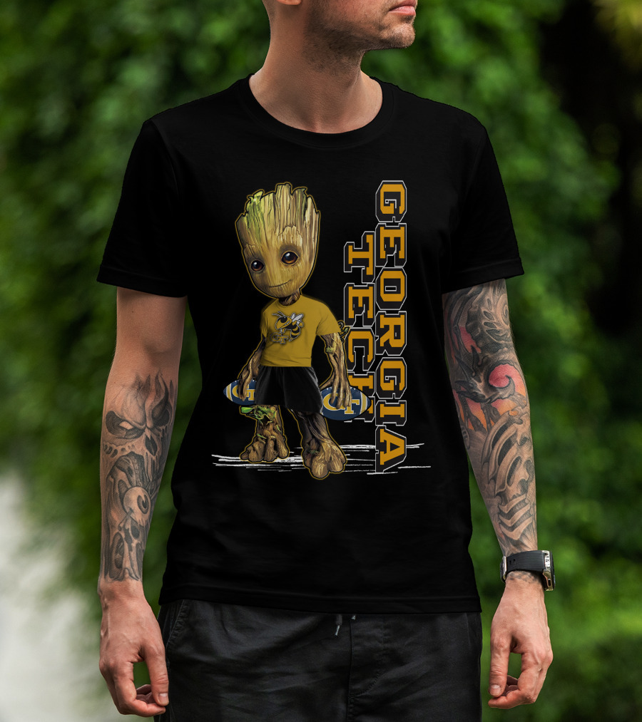Groot In Georgia Tech Yellow Jackets Shirt With Buzz T-Shirt