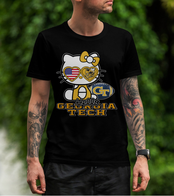 Hello Kitty Georgia Tech Yellow Jackets American Flag Football T-Shirt