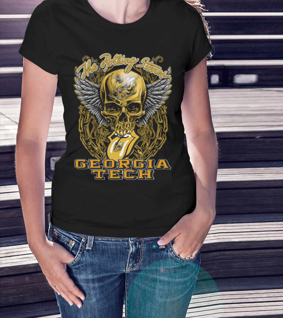 The Rolling Stones Winged Skull Georgia Tech Yellow Jackets T-Shirt