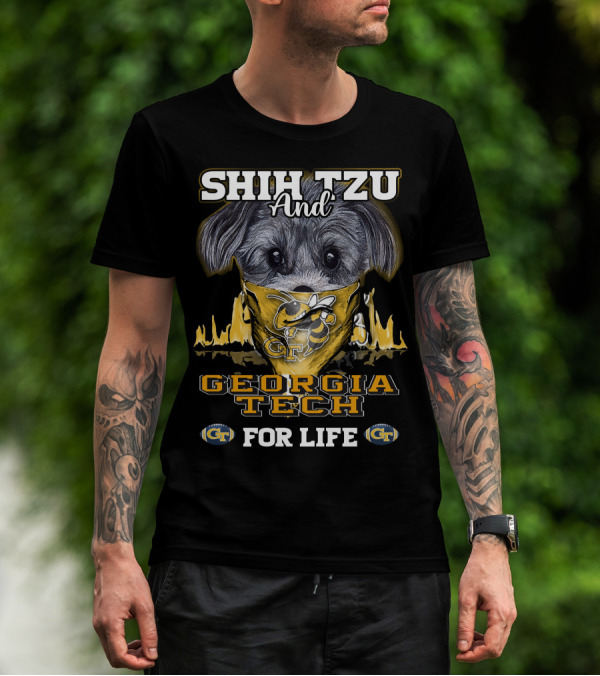 Shih Tzu And Georgia Tech For Life GT Yellow Jackets T-Shirt