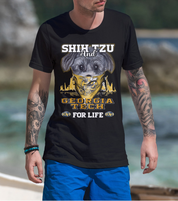 Shih Tzu And Georgia Tech For Life GT Yellow Jackets T-Shirt