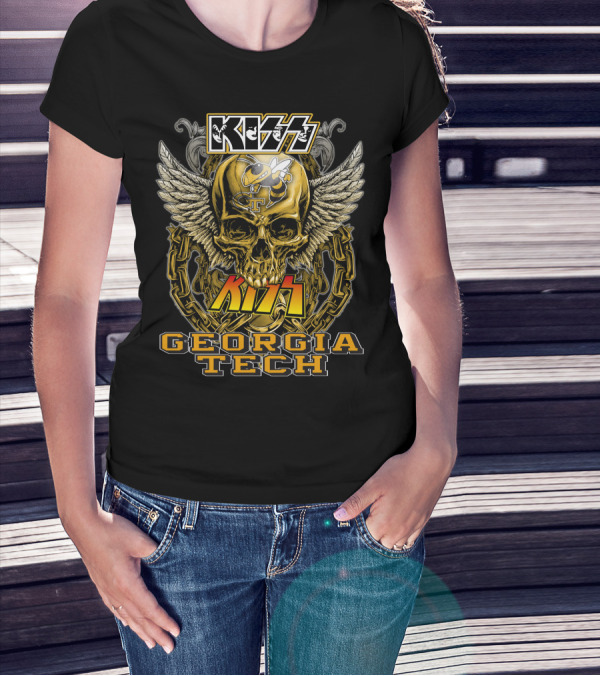 Kiss Georgia Tech Yellow Jackets Skull Wings Chain T-Shirt