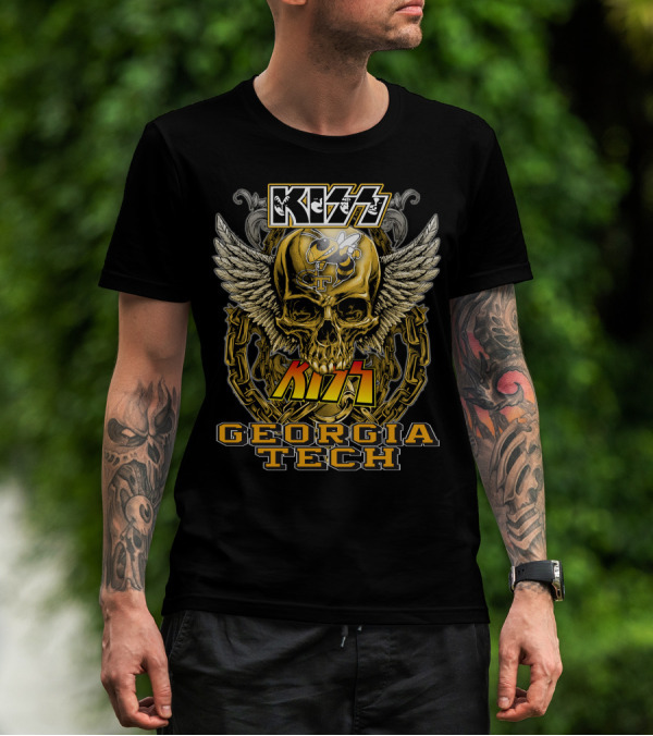 Kiss Georgia Tech Yellow Jackets Skull Wings Chain T-Shirt