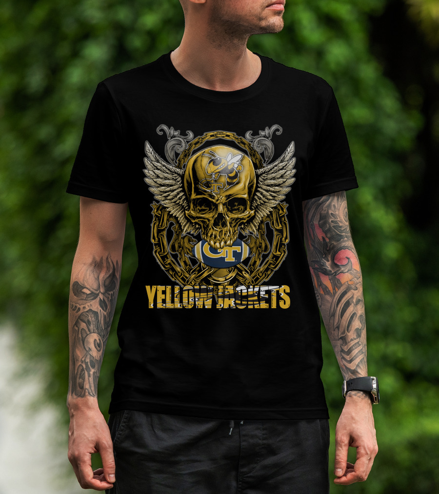 Skullfb Georgia Tech Gt Yellow Jackets Winged Skull Football T-Shirt