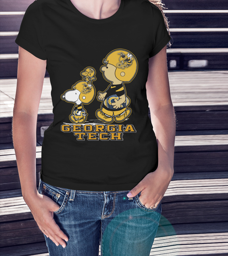 Snpfootball Georgia Tech Yellow Jackets Charlie Brown And Snoopy Football Gear T-Shirt