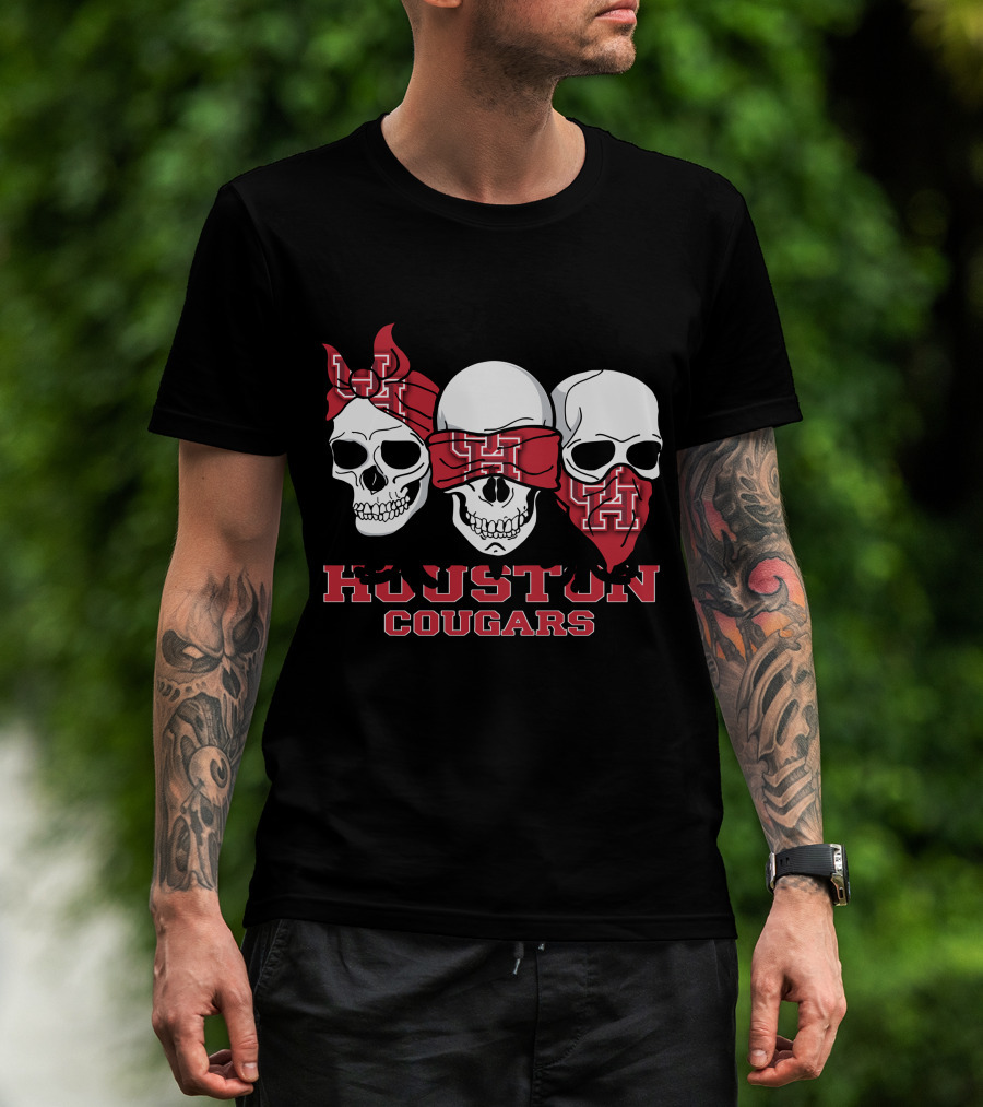 Houston Cougars Three Skulls With UH Bandanas T-Shirt