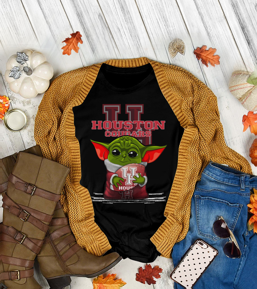 Houston Cougars Yoda Holding Football T-Shirt